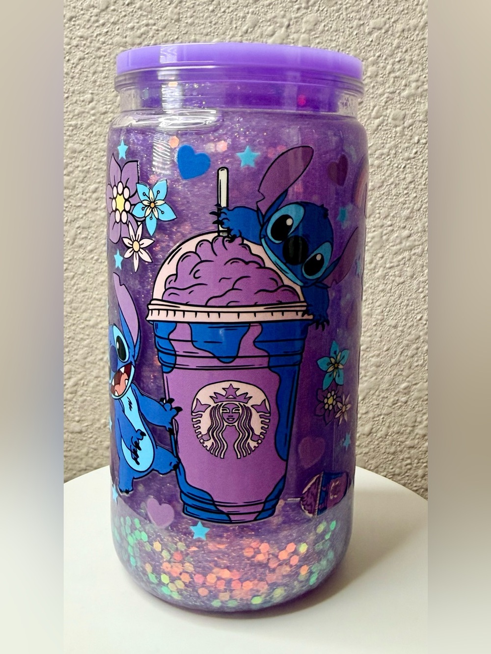 Handmade Starbucks Purple Stitch Glitter Tumbler